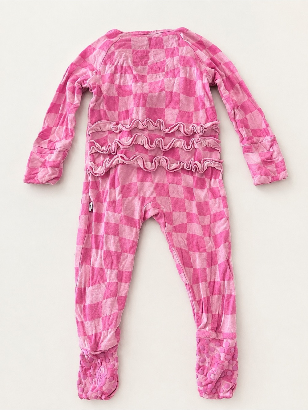 Bums & Roses Pink Check Ruffle Footie 0-3M - Picture 2 of 2